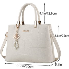 XingChen Purses and Handbags for Women PU Leather Top Handle Satchel Ladies Shoulder Tote Bags White