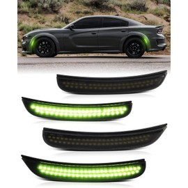 Lemon Green LED Side Marker Lights for Dodge Charger 2015 2016 2017 2018 2019 2020 2021 2022 2023 2024, Front Rear Bumper Fender Lamps, Smoked Lens 4PCS