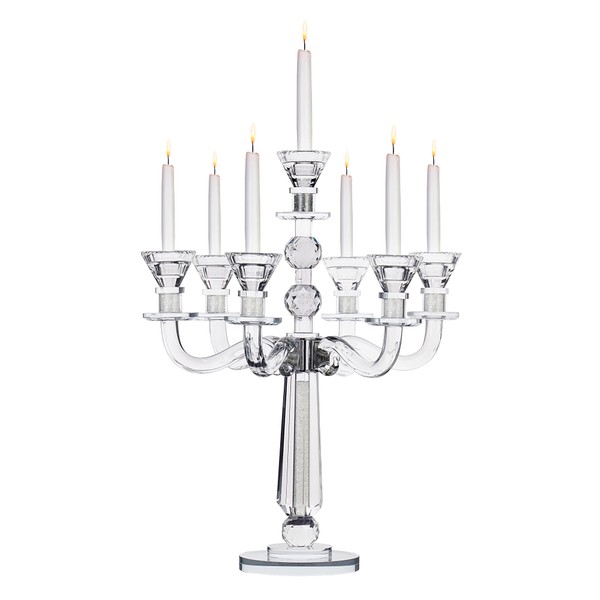 Crystal Candelabra Candle Holders for Candlesticks - Crystal 17.5" Tall Candelabra Candlestick Holders - Ultra Elegant and Modern Centerpiece Table Decorations (7 Arms, Clear Gemstones)