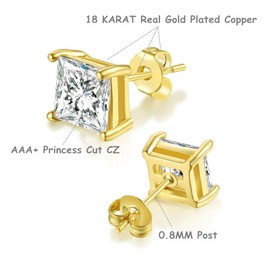 FOSIR Women's and Men's Stud Earrings, 5 Pairs Gold-Plated Stud Earrings Set, Earrings Size in 3, 4, 5, 6.7 mm, Yellow Gold