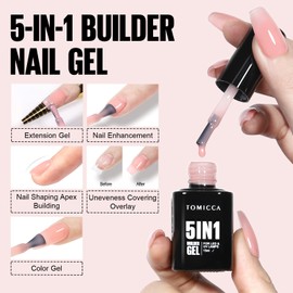 TOMICCA 5-in-1 Builder Gel for Gel Nails 15 ml Builder Nail Gel, UV/LED Gel Nails Gummy Base, Nail Gel for Nail Extension Repair, Nail Strengthening, Nail Design (Nude)