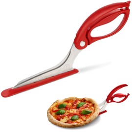 Loftern Red Pizza Scissors - Non-Stick Pizza Scissors with Firm Grip Base - Food Grade Stainless Steel Pizza Cutter - 5-in-1 Food Slicer & Pizza Server - Durable, Safe & Mess Free