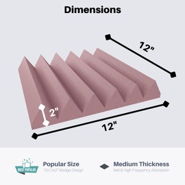 Professional Acoustic Foam Panels - Wedge Style 12x12x2” Tiles - 4 Pack - Studio Foam for Sound Dampening - Soundproofing Foam for Walls and Ceilings (Rosy Beige Color)