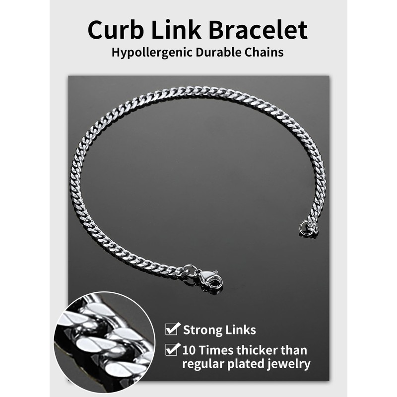 Cuban Link Bracelet for Men Thin Chain Bracelet
