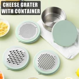 Cheese Grater with Container & Lid, Multi Functional Stainless Steel Box Grater, Handheld Grater Bowl for Kitchen,Lemon Zester for Parmesan, Cheeses, Ginger, Chocolate, Vegetables, Butter (Mint Green)
