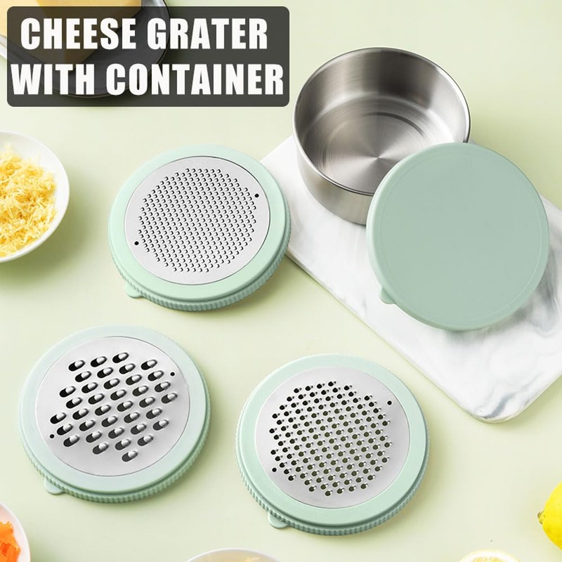 Cheese Grater with Container & Lid, Multi Functional Stainless Steel