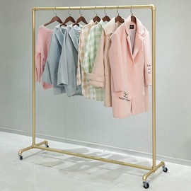 ILWorkTLs Rolling Industrial Pipe Clothing Rack,Heavy Duty Garment Racks with Wheels,Clothes Display Rack for Home Retail,Gold