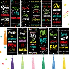Outus 12 Pcs Kids Bookmarks, Bulk Bookmarks for Girls with Pendant, Christmas Bookmarks Gifts for Girls, Women, Teens, Bookmarks with Rulers, Party Favors Classroom Reading Presents(Inspirational)