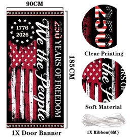 250th Anniversary Decorations Door Cover - We the People Patriotic 4th of July Banner Black, 250 Years of Freedom Independence Day Decor for Indoor Outdoor 35.4 x 72.8 Inch