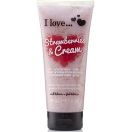 I LOVE Strawberries and Cream Exfoliating Shower Smoothie - Exfoliating Body Scrub and Body Wash - Cleanse and Soften Skin - Strawberry Scent - 200 ml