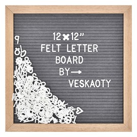 Felt Letter Board with 294 Letters, Numbers & Symbols - 12 x 12 inch Changeable Message Board with Wooden Frame Wall Mount Hook, (Pink Board & Wood Frame)