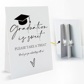 1 PCS Graduation Dessert Buffet Table Sign with Stand, 8 x 11 Inch, Graduation Candy Bar Table Toppers Sign for Graduation Party, Congrats Grad Party Decorations Favors Supplies-G01