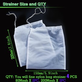 4PCS Cloths Strainer,7.9 x 5.8inch Food Grade Nylon Nut Bag Strainer,Reusable Cold Brew Coffee Cheese Cloths Strainer for Straining Fruit Juice,Nut Milk,Doufu,Coffee,Soup Etc (Bag strainer)