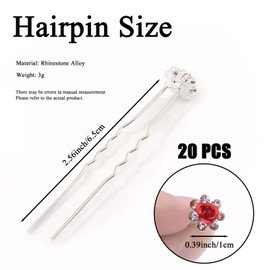 20 Pack Red Crystal Hair Pins Rose Flower Rhinestone Hair Clips,Crystal Diamante Rose Flower Rhinestone Hair Pins Clips, Elegant Hair Jewelry Accessories for Women, Wedding, Prom Party.