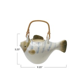 Creative Co-Op 24-oz Stoneware Fish Shaped Teapot with Strainer, Multicolor