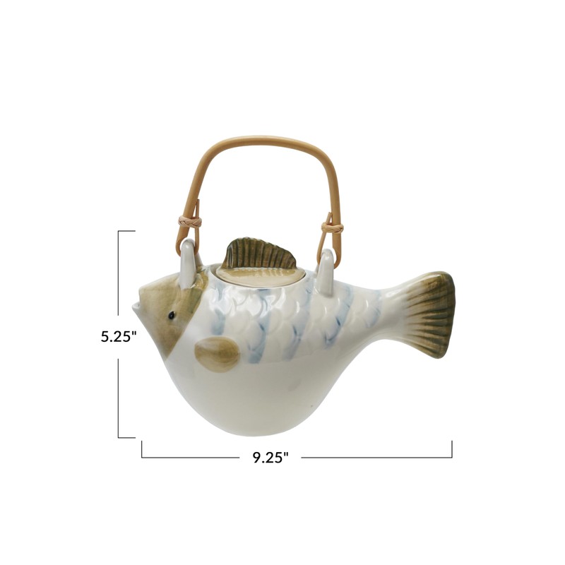 Creative Co-Op 24-oz Stoneware Fish Shaped Teapot with Strainer, Multicolor