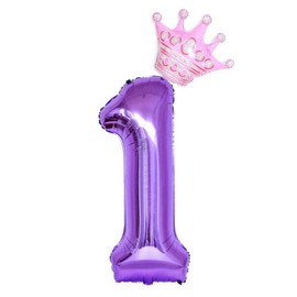 40 Inch Purple Number 1 Balloons With Crown, 1st Birthday Decorations for Girls, Giant Number 1 Birthday Balloons. (Purple 1)