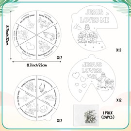 COcnny Religious Coloring Wheel Craft- 24 Sets Color Your Own Christian Art Craft DIY Spining Cards for Kids, Jesus Loves Me Paper Craft Art for Sunday School Home Class Biblical VBS Activities