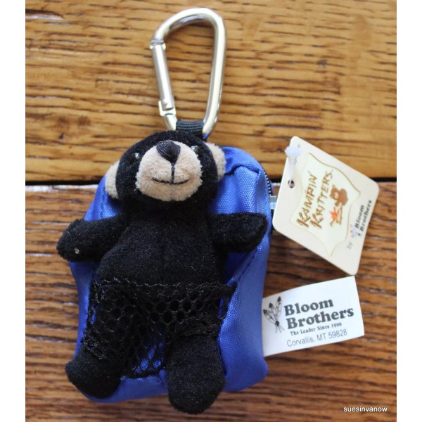 Squire Black Bear w/Backpack Kampin Kritter Coin Purse Bag W/Carabineer