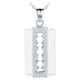 Feilok Men's Necklace Stainless Steel Men's Necklace with Pendant Men's Jewellery Collar Razor Blade for Men, Stainless Steel