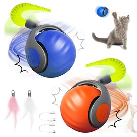 Interactive Play Ball with Tail for Cats, 2 Pieces Interactive Play Ball for Cats, Interactive Ball Cat, Cat Toy, Electric Ball, Interactive, 360° Rolling Smart Ball for Cats and Dogs