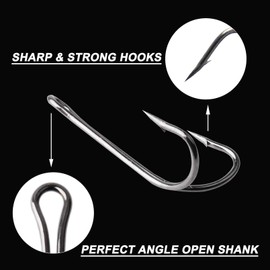 Double Fishing Hooks Frog Hooks, 50pcs High Carbon Steel Dual Frog Hooks Classic Open Shank Double Frog Hooks Barb Fishing Bait Hooks Saltwater Freshwater Size 8#-4/0