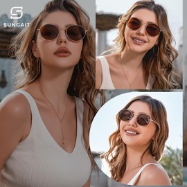 SUNGAIT Vintage Oval Sunglasses for Women - Elegant Metal Frame with Glittering Finish (Gold Frame/Brown Lens)