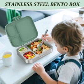 VITONIS Edelstahl Brotdose Kinder,Metal Bento Lunch Box Kinder Auslaufsicher Brotdose Kids mit 3 Fächern und Dichtring,Lunch Box Geeignet für und Erwachsene, Robust und tragbar