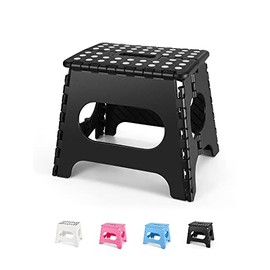 Dyforce Non-Slip Folding Step Stool - 11 inch Height Premium Heavy Duty Foldable Step Stool for Kids, Kitchen Garden Bathroom Camping Stepping Stool - Black