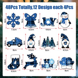 HBell 48pcs Christmas Wooden Ornaments Colored Wooden Pendant Christmas Tree Decorations,Wooden Slices for Kids DIY Crafts Christmas Hanging Decoration Xmas Gift Children Gift (Blue)