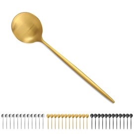 Bestdin Spoons 12 Pieces, Exquisite Soup Spoon Set 12 cm (4.7 inches), Matte Gold Coffee Spoon, Tablespoon, Espresso Spoon Made of Stainless Steel for Home/Restaurants/Party, Dishwasher Safe