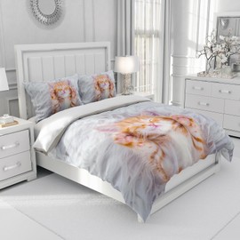 UGZDEA Cat Bed Linen Set 135 x 200 cm, Cute 3D Pet Cat Soft Microfibre Quilted Board Set Girls Boys Bedding with Duvet Cover and Pillowcase (C, Single (135 x 200 cm)