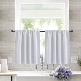 KnSam Net Curtains Set of 2 Kitchen Curtains Opaque Window Curtain Modern Wavy Texture Short Curtains Elegant Bistro Curtains for Living Room White W 90 cm x H 60 cm, Pack of 2