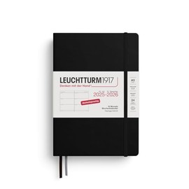 LEUCHTTURM1917 372627 Weekly Planner Medium (A5) 2026, 18 Months 07.2025-12.2026, Hardcover, Black, German