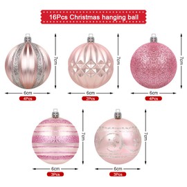 Christmas Baubles Pink Rose Gold Christmas Tree Baubles Plastic 6 cm, Painted Tree Decorations Large Christmas Tree Baubles Large Plastic Bauble Christmas Tree Decoration Hanging Decorations 16 Pieces