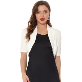 Allegra K Women's Short Sleeve Elegant Ruffle Festive Bolero Front Open Crop Jacket Shrug, White