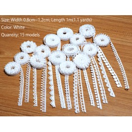 Youmeizer 15 Styles of Very Narrow lace Ribbon lace Lace Trim for DIY Sewing Craft Supply Christmas Package Wedding Decoration Craft Hair Bow Making Length About 1m/1.1 Yards (0.8cm＆1.0cm＆1.2cm, White)