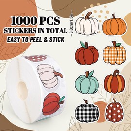 Whaline 1000 Pcs Fall Pumpkin Stickers Roll Funny Patterned Pumpkin Stickers Autumn Self-Adhesive Decals for Scrapbook Journal Thanksgiving Harvest Holiday, 8 Designs