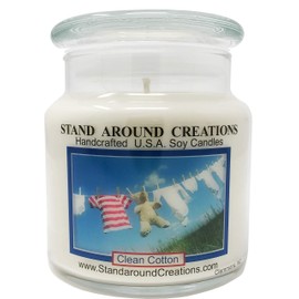 Premium 100% Soy Apothecary Candle - 16 oz.- Clean Cotton: Fresh linens Dried on a Fresh Breezy Day. The Base is a Soft Violet, Lavender and Musk.