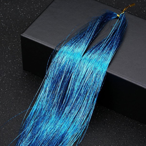 Leliafleury 1000 Strands Sky Blue Hair Tinsel 120cm Straight Glitter
