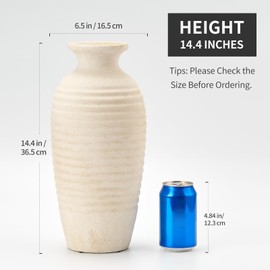 Vaseking Ceramic Natural Rustic Vase, Large Vintage Flower Vase, 14.4 Inch Threaded Decorative Vase, Farmhouse Tall Vase for Home Decor, Living Room, Shelf Decor, Wedding Housewarming Gift, Off-White