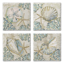 Thirstystone Playa Shells 4-Pack Assorted Tumbled Tile Stone Coasters with Protective Cork Backing Manufactured in The USA
