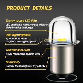 Ruiandsion P13.5S LED Flashlight Bulb 18V Base Socket White LED Bulbs Replacement for Flashlight Torch Lights,Non-Polarity Non-Dimmable (Pack of 5)