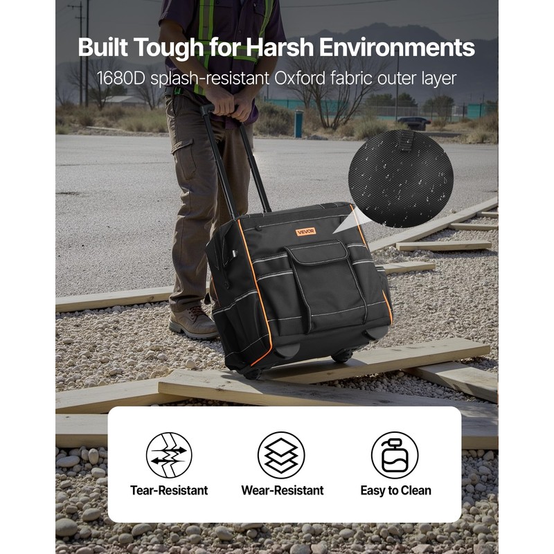 VEVOR 15" Rolling Tool Bag, 110 lbs Load Capacity, 25