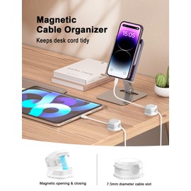 TINGHUI 8 Pack Cord Holder - Cord Organizer - Magnetic Cable Clips - Cord Organizer for Desk, Nightstand, Phone Charger, Computer, Home, Office, Car (White)