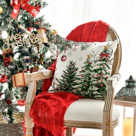 AVOIN colorlife Green Christmas Trees Red Balls Throw Pillow Cover, 18 x 18 Inch Seasonal Winter Holiday Green Cushion Case Decoration for Sofa Couch