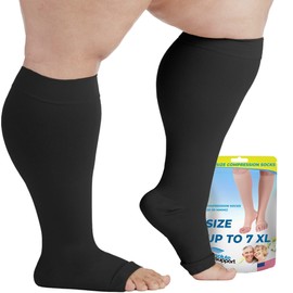 Opaque Compression Socks for Women and Men Circulation 20-30mmHg - Compression Knee High for Varicose Veins, Thrombosis, Pregnancy, Edema - Open Toe - Black, X-Large - A511BL4