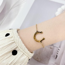 Western Lucky Horseshoe Link Chain Bracelet for Women Men Stainless Steel Good Luck Simple Geometric U Shaped Charm Bangle Adjustable Graduation Fashion Jewelry for Animal Horse Lovers Sister Friend (Gold)