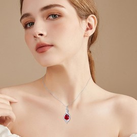 HPQQ Ruby Necklace July Birthstone Necklace for Women Sterling Silver Teardrop Pendant Infinity Love Jewelry Birthday Mothers Day Gifts for Mom Wife Her