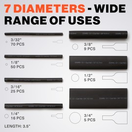 Dowire Heat Shrink Tubing Kit - 3:1 Ratio - Adhesive Lined - Wire Shrink Wrap Tubing - Waterproof Marine Grade Shrink Tube - 180 PCS - Black